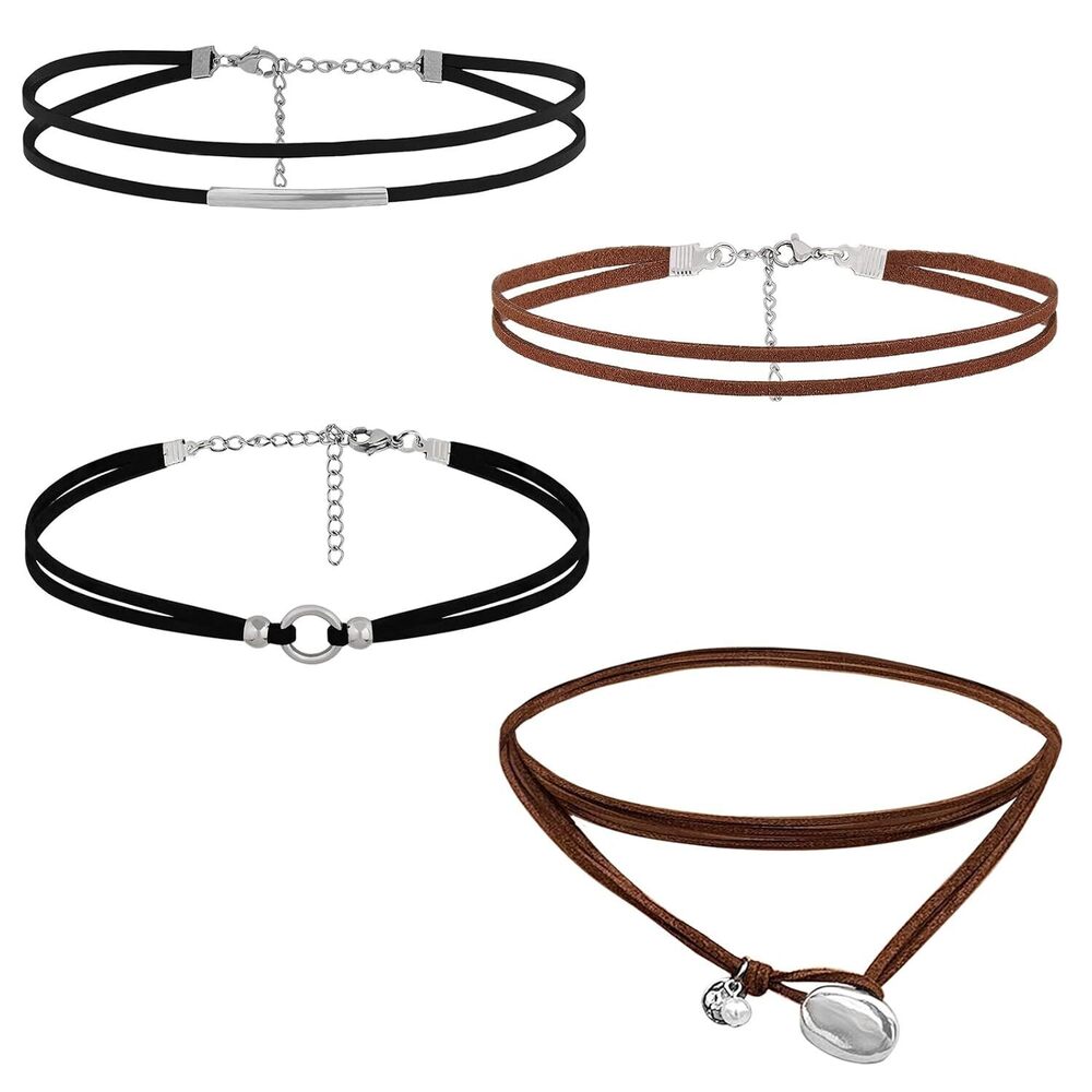 4 Pcs Choker Necklace for Women, Black Leather Choker Necklaces Gothic